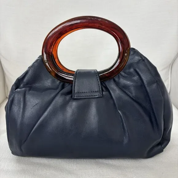 Vintage JR Florida USA Navy Blue Handbag Purse Bakelite Handles MCM Mod 50s 60s - Picture 3 of 15